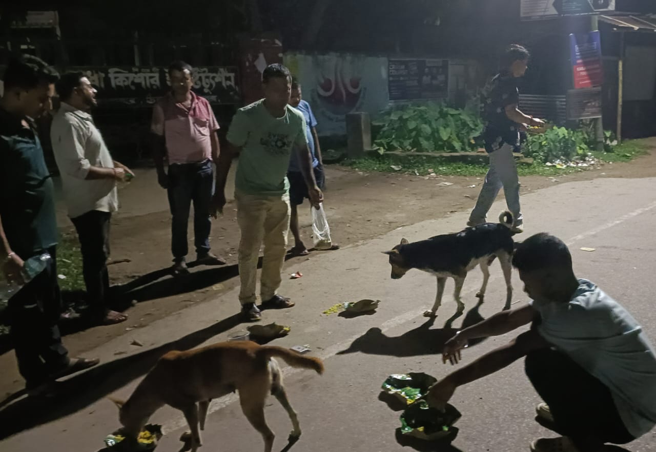 শনি পূজা কমিটির উদ্যোগে সারমেয়দের খাবার বিতরণ 